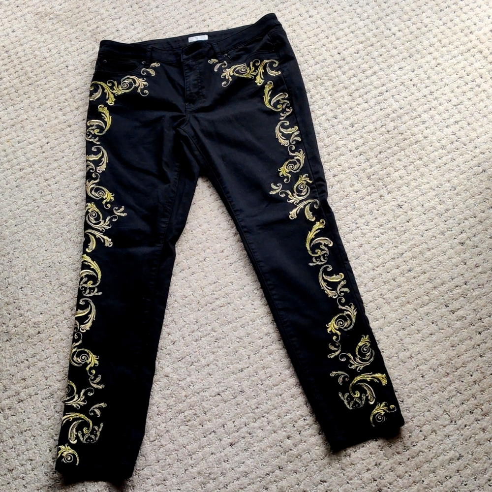 Bisou bisou black skinny embroidered women jeans